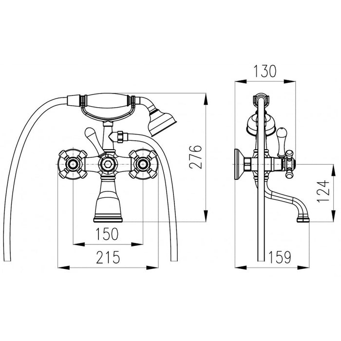 Miscelatore per vasca retrò MORAVA in cromo con doccetta