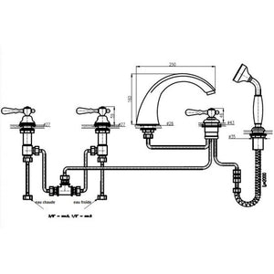 ROMANTIC Miscelatore Vasca Retrò 5 Fori in Ottone