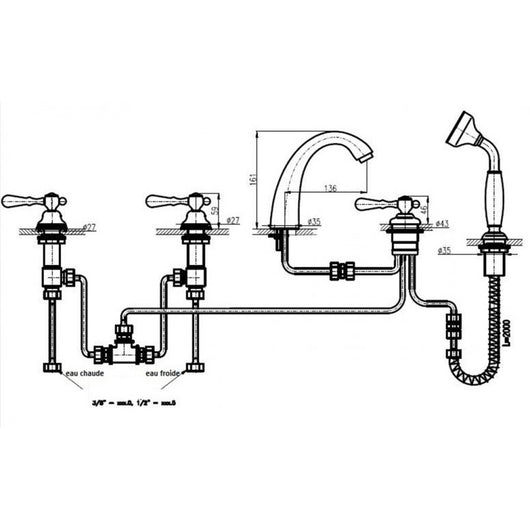 ROMANTIC Miscelatore Vasca Retrò 5 Fori in Ottone