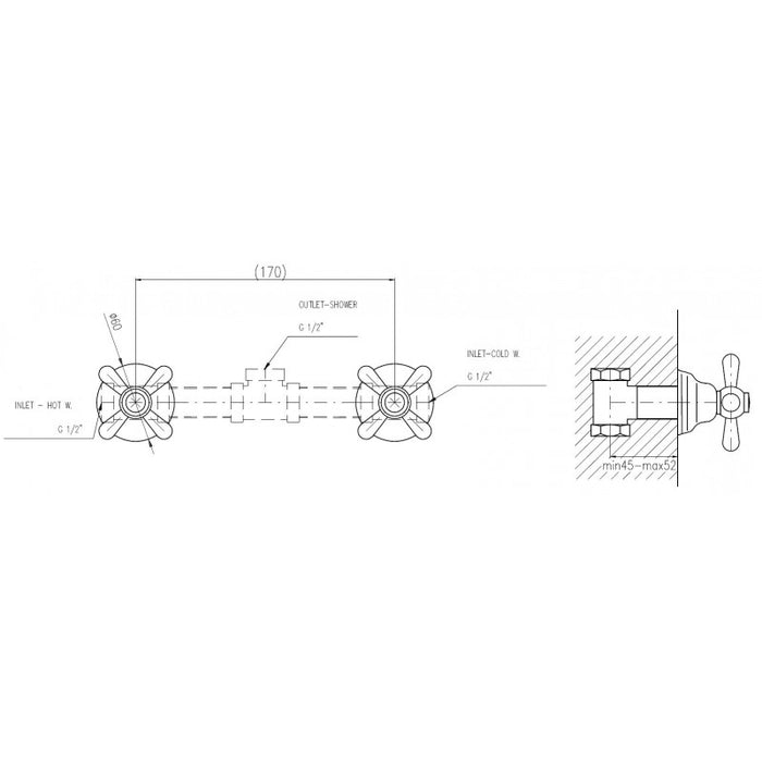 MORAVA Miscelatore Doccia Incasso Retro in Bronzo
