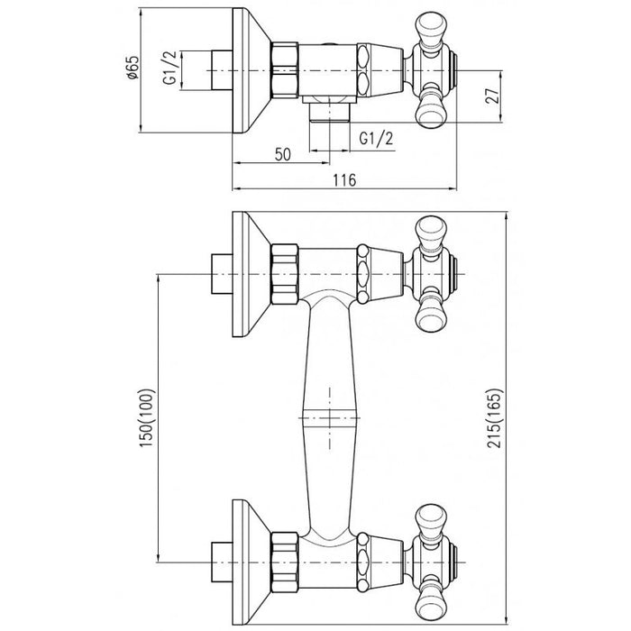 MORAVA Miscelatore Doccia a Parete Retrò in Ceramica Bronzo Maniglia con Doccetta