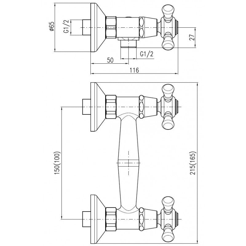 MORAVA Miscelatore Doccia Retrò a Parete con manico in ceramica bronzo