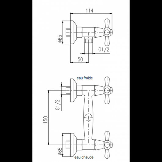 Miscelatore doccia retrò a parete MORAVA in ottone cromato