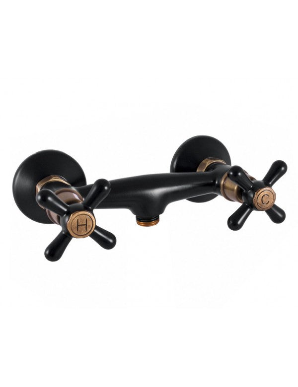 MORAVA Miscelatore Doccia Retrò a Parete in Ottone Nero senza Doccetta