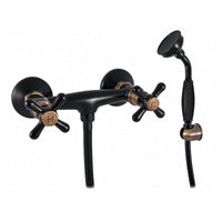 MORAVA Miscelatore Doccia Retrò a Parete in Ottone Nero con Supporto Fisso