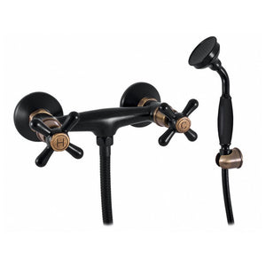 MORAVA Miscelatore Doccia Retrò a Parete in Ottone Nero con Supporto Fisso