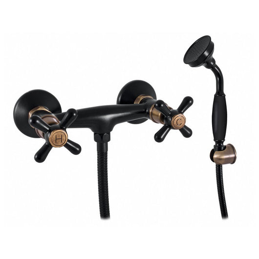 MORAVA Miscelatore Doccia Retrò a Parete in Ottone Nero con Supporto Fisso