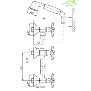 MORAVA Miscelatore Doccia Retrò a Parete in Ottone Nero con Staffa Girevole