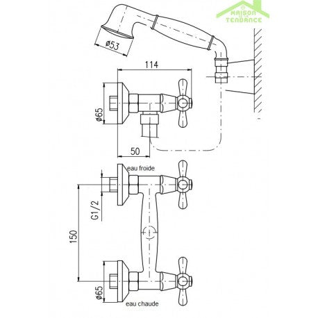 MORAVA Miscelatore Doccia Retrò a Parete in Ottone Nero con Supporto Fisso