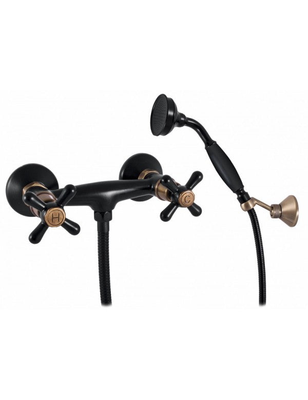 MORAVA Miscelatore Doccia Retrò a Parete in Ottone Nero con Staffa Girevole