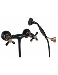 MORAVA Miscelatore Doccia Retrò a Parete in Ottone Nero con Staffa Girevole