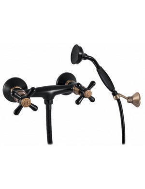 MORAVA Miscelatore Doccia Retrò a Parete in Ottone Nero con Staffa Girevole