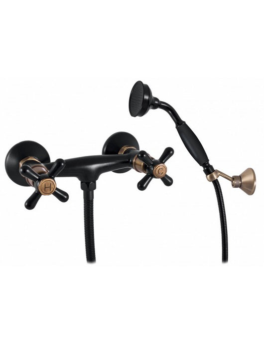 MORAVA Miscelatore Doccia Retrò a Parete in Ottone Nero con Staffa Girevole