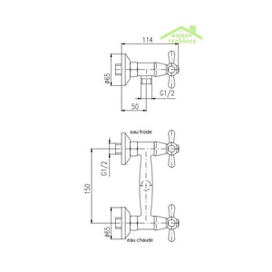 Miscelatore doccia a parete retrò MORAVA in ottone nero/bianco