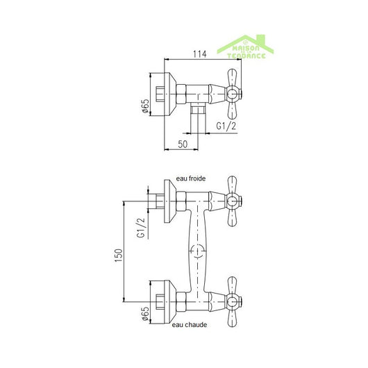 Miscelatore doccia a parete retrò MORAVA in ottone nero/bianco