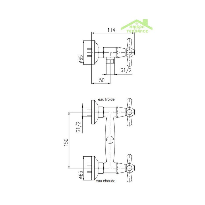 Miscelatore doccia a parete retrò MORAVA in ottone nero/bianco