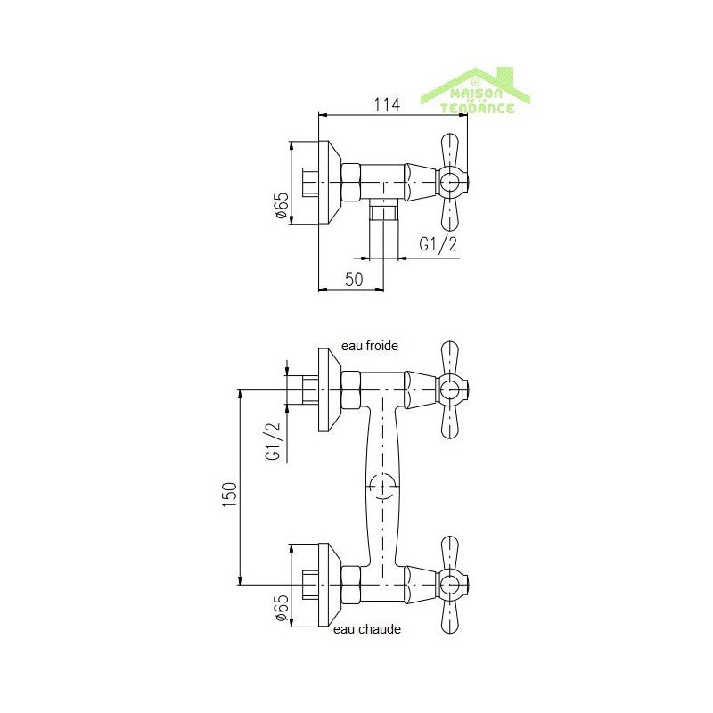 Miscelatore doccia a parete retrò MORAVA in ottone nero/bianco