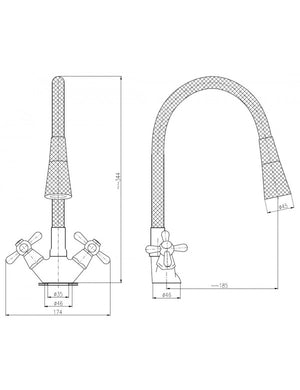 MORAVA RETRO Miscelatore per lavello con memoria flessibile bianco in cromo