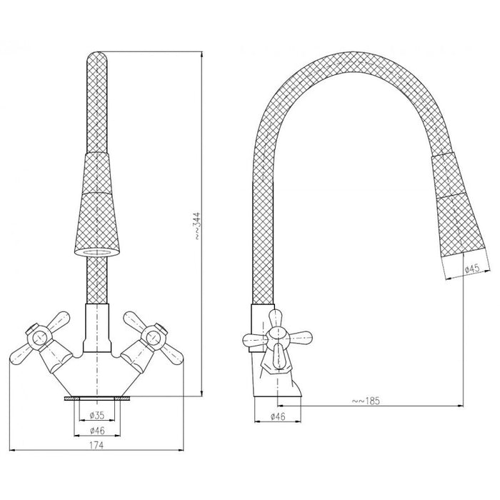 Miscelatore lavello flessibile in memory foam MORAVA RETRO in ottone nero opaco