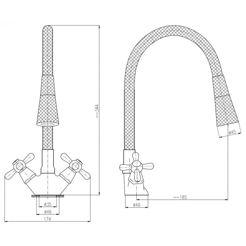 Miscelatore lavello flessibile in memory foam MORAVA RETRO in ottone nero opaco