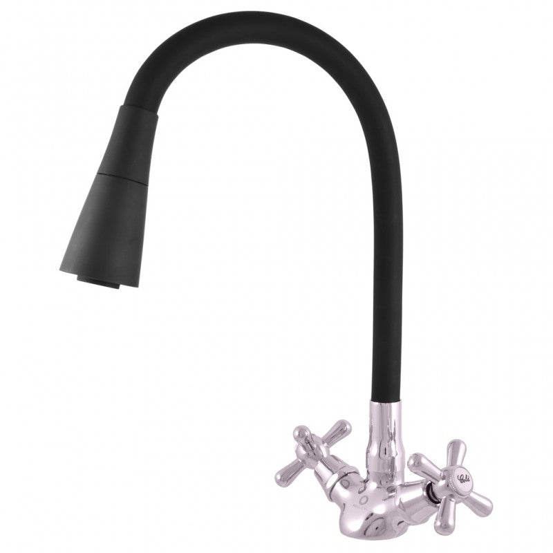 MORAVA RETRO Miscelatore per lavello con memoria flessibile nera in cromo