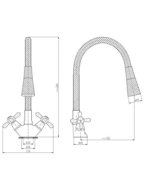 MORAVA RETRO Miscelatore per lavello con memoria flessibile nera in cromo