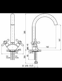 MORAVA Miscelatore Lavello Alto con Braccio Girevole Rotondo in Cromo H 19,7 cm