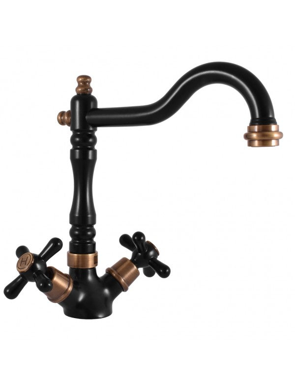 Miscelatore lavello girevole MORAVA RETRO in ottone nero opaco