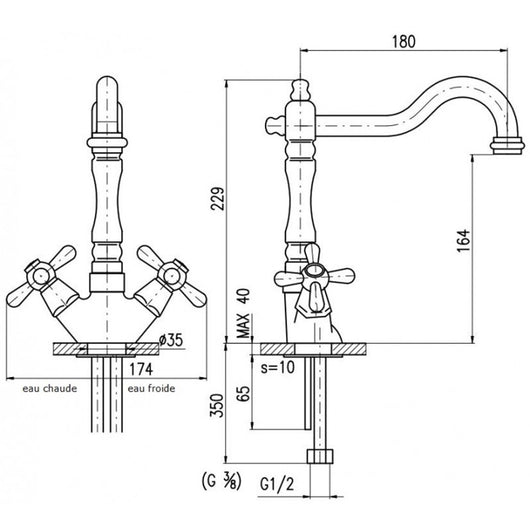 Miscelatore per lavabo girevole MORAVA RETRO in ottone dorato