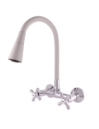 MORAVA RETRO Miscelatore per lavello con memoria da parete flessibile bianco in cromo