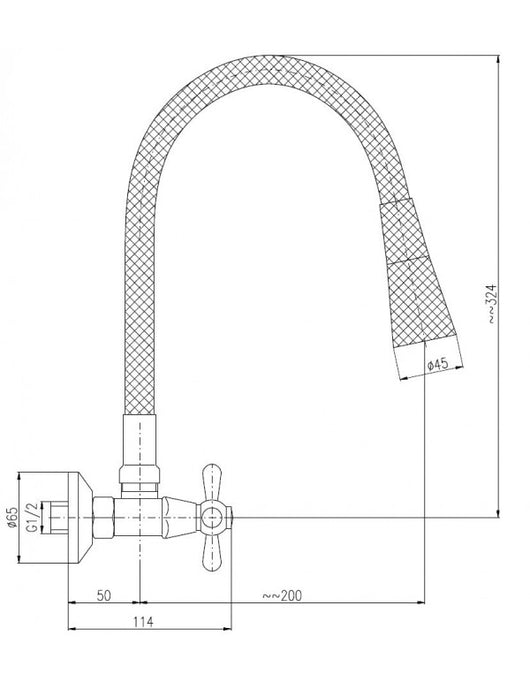 MORAVA RETRO Miscelatore per lavello con memoria da parete flessibile bianco in cromo