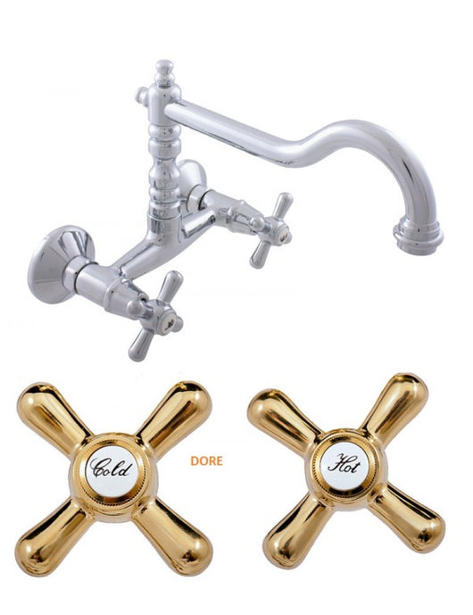 MORAVA RETRO miscelatore lavello a parete girevole ottone dorato