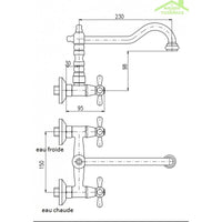 MORAVA RETRO miscelatore lavello a parete girevole ottone dorato