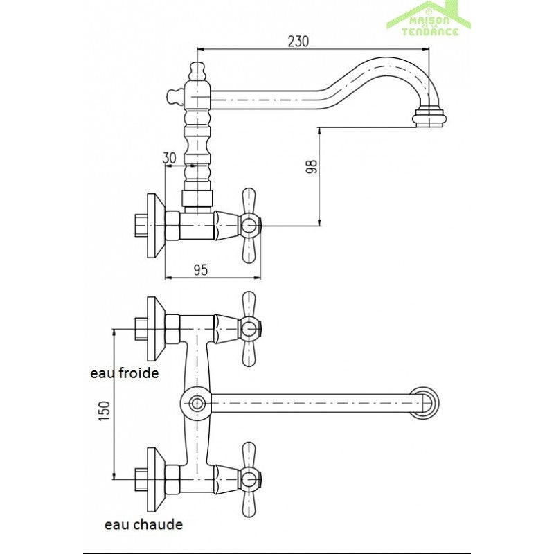 MORAVA RETRO miscelatore lavello a parete girevole in ottone