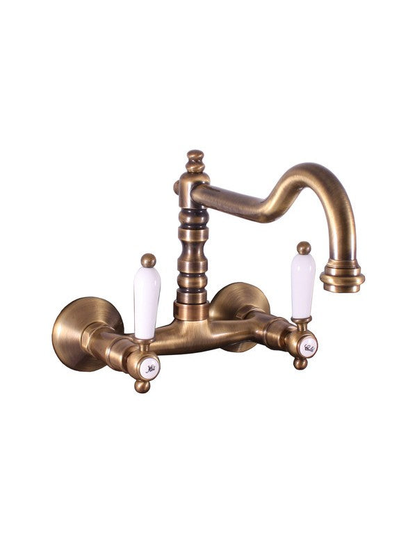 MORAVA Miscelatore Lavabo Retrò a Parete con manico in ceramica bronzo