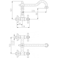 MORAVA Miscelatore Lavabo Retrò a Parete con manico in ceramica bronzo