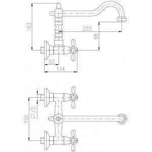 MORAVA Miscelatore Lavabo Retrò a Parete con manico in ceramica bronzo