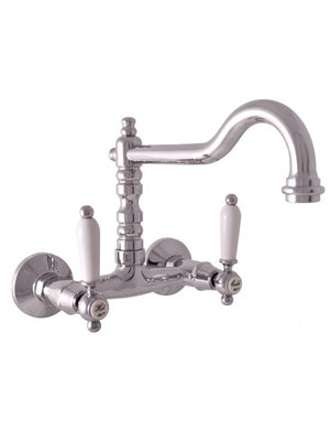 MORAVA Miscelatore Lavabo a Parete Retrò in Cromo con Manico in Ceramica