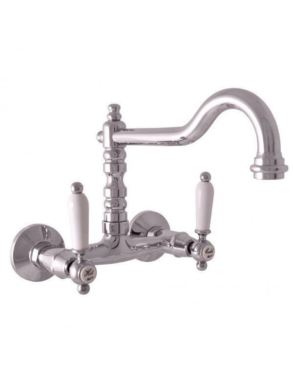 MORAVA Miscelatore Lavabo a Parete Retrò in Cromo con Manico in Ceramica