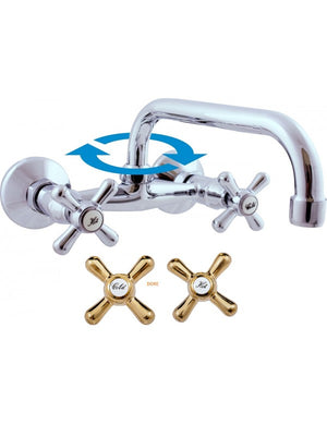 MORAVA miscelatore per lavabo/lavabo girevole a parete in ottone dorato