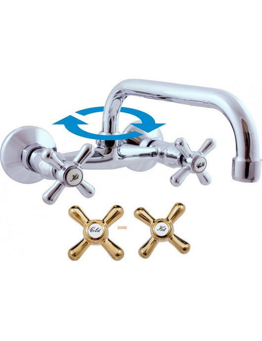 MORAVA miscelatore per lavabo/lavabo girevole a parete in ottone dorato