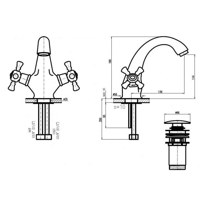 CLASSIC Miscelatore per lavabo con maniglia in cristallo e pop-up