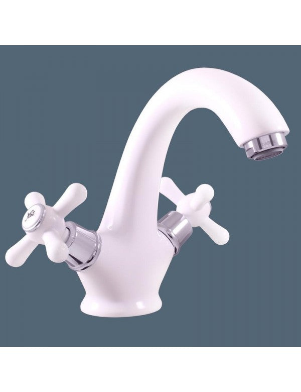MORAVA miscelatore lavabo cromato bianco senza pop up