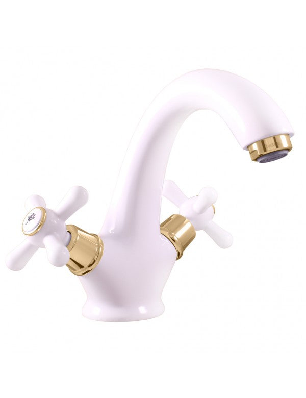 Miscelatore lavabo MORAVA in ottone bianco-oro senza pop up