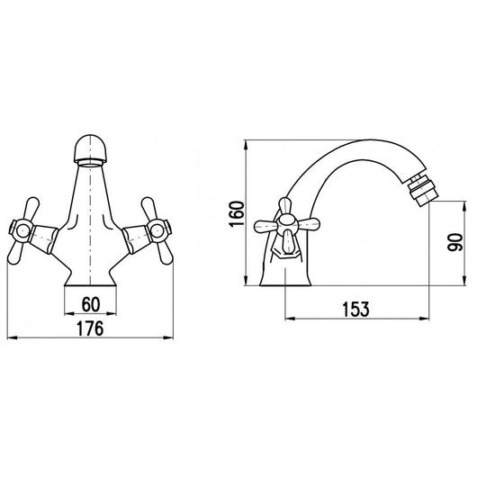 Miscelatore lavabo retrò MORAVA ottone cromato con sifone