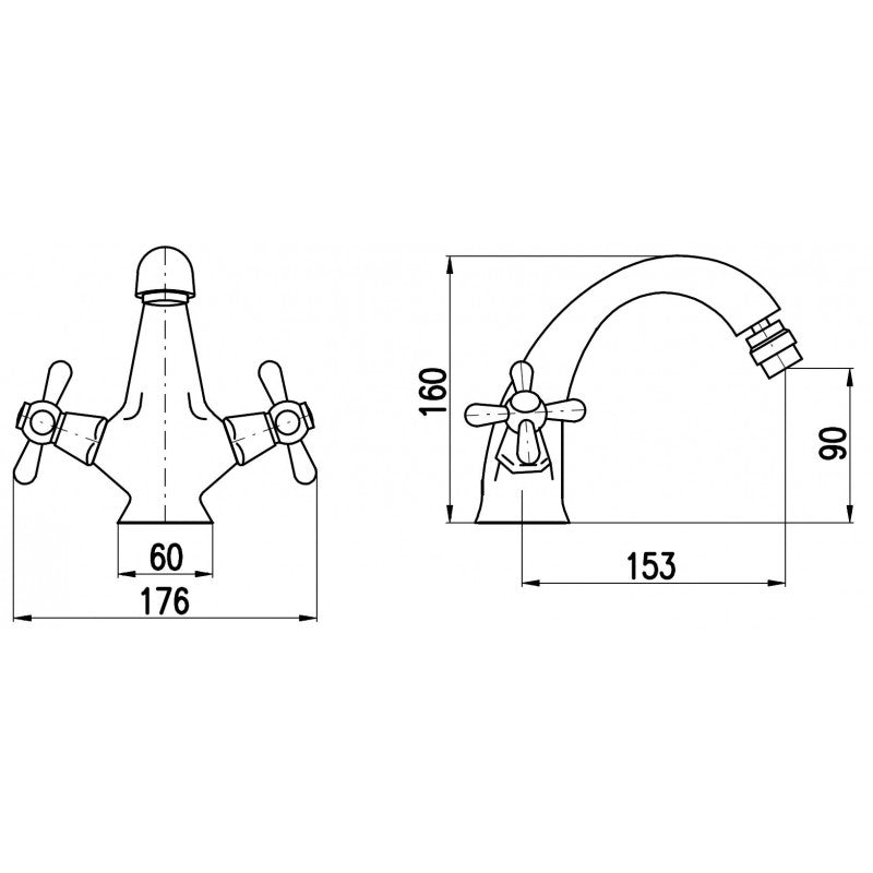 Miscelatore lavabo retrò MORAVA ottone cromato con sifone