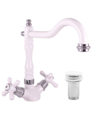 Miscelatore lavabo MORAVA RETRO in ottone cromato bianco lucido con pop up