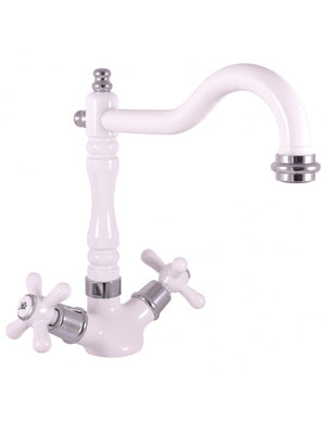 Miscelatore lavabo girevole MORAVA RETRO in cromo bianco senza sifone