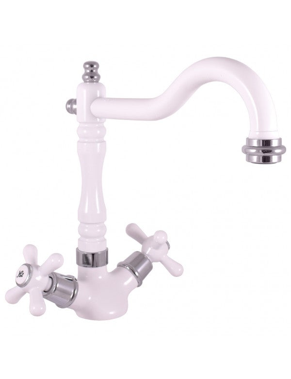 Miscelatore lavabo girevole MORAVA RETRO in cromo bianco senza sifone