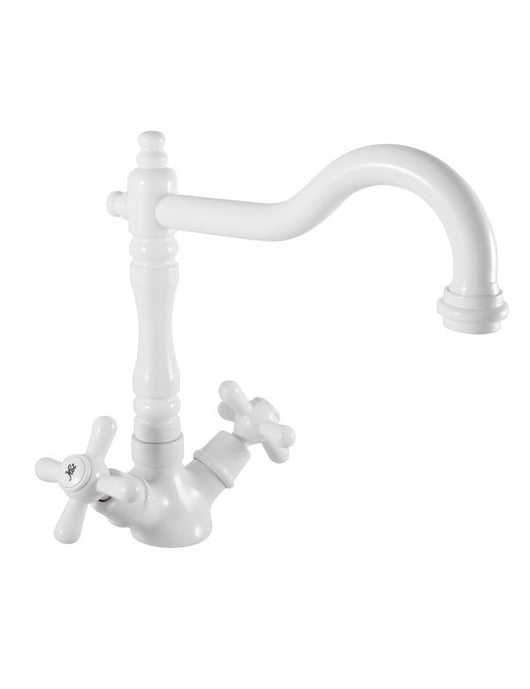 MORAVA RETRO miscelatore lavabo girevole ottone bianco opaco senza sifone